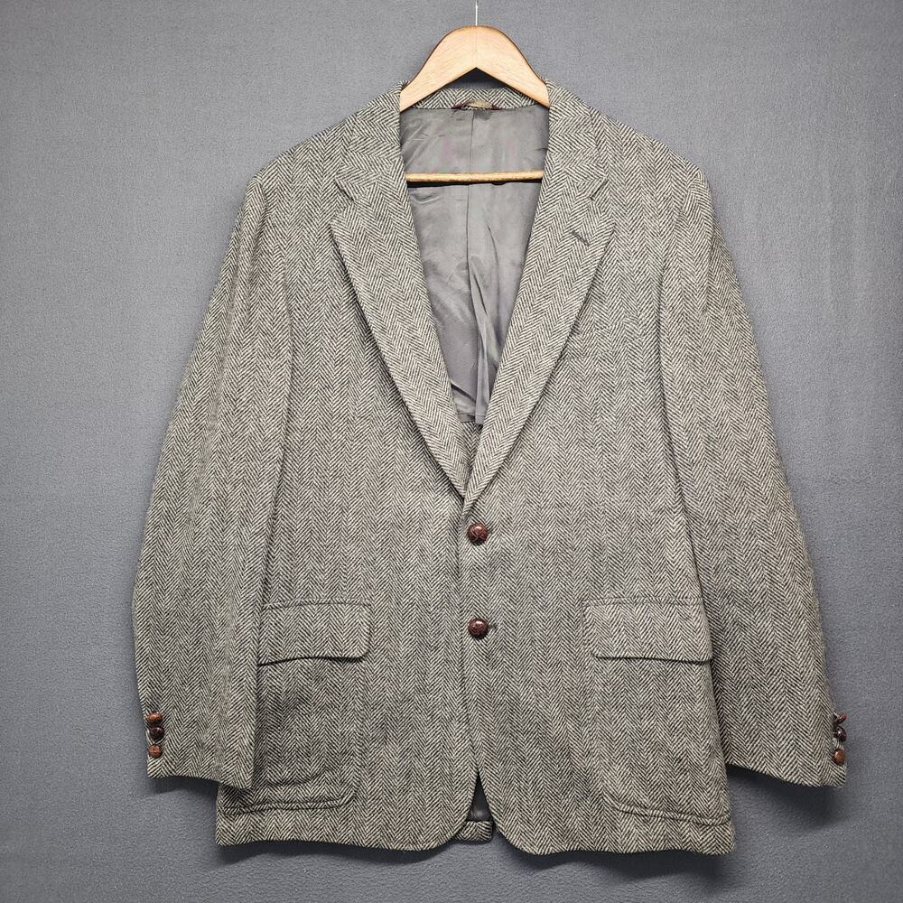 Vintage Redwood & Ross Mens 42 R Grey Tweed Herringbone Wool Sport Coat Jacket